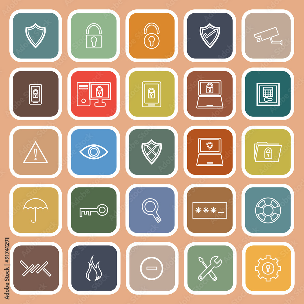 Security line flat icons on orange background Security line flat icons on orange background