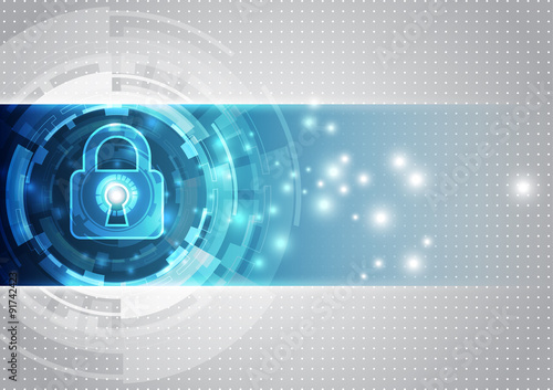 Abstract technology security on global network background, vector illustration