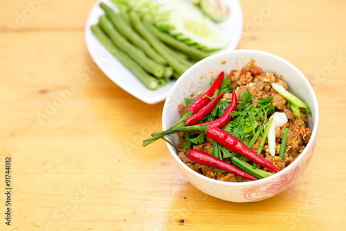 Thai Food appetizer ,Nam Prik Aong ,Thai Northern Style Pork and