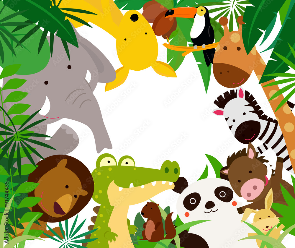 Fototapeta premium Fun Jungle Animals Border