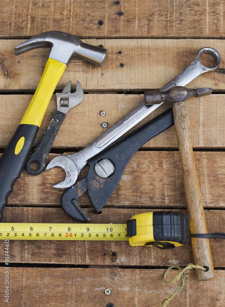 Used tools on the wooden table Used tools on the wooden table