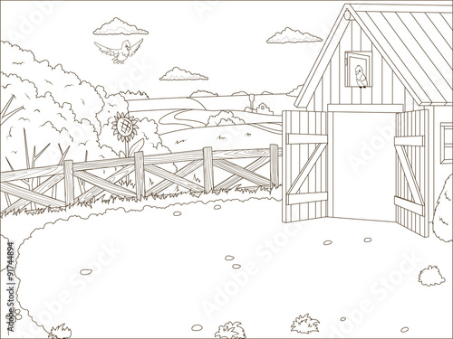 Coloring book farm cartoon educational illustration