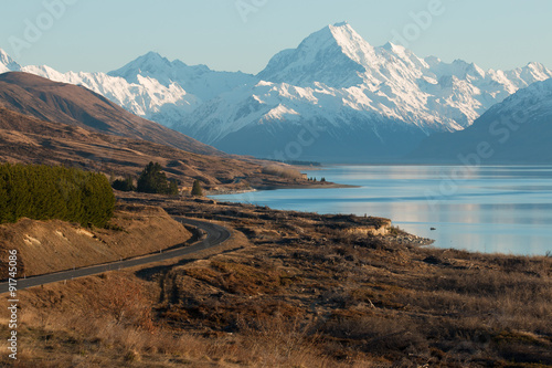 Curve of road near mt.Cook at sunrise
