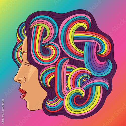 Vector illustration of the model's face girl hairdresser Hair model. Woman in a beauty salon