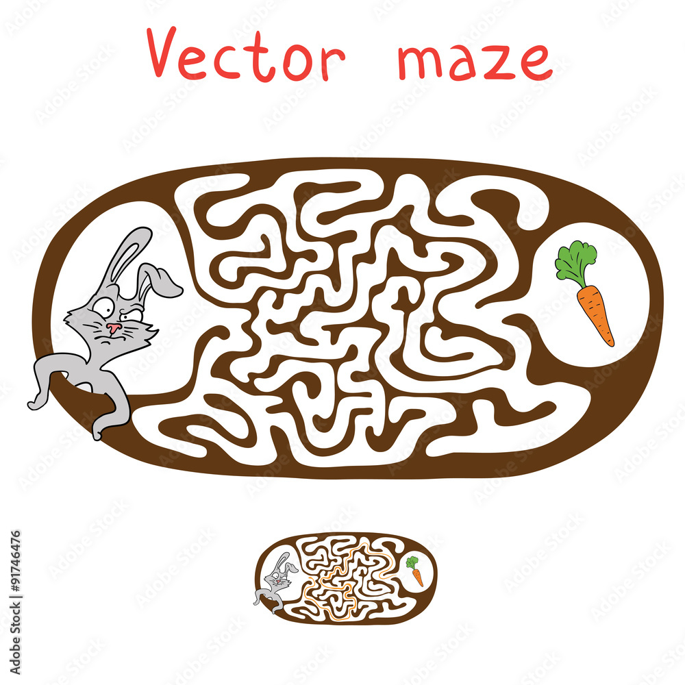Fototapeta premium Vector Maze, Labyrinth with Rabbit and Carrot.