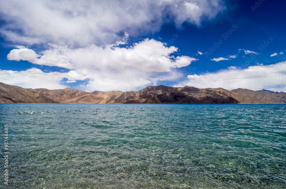 Pangong tso Lake with Mountains in background Pangong tso Lake with Mountains in background
