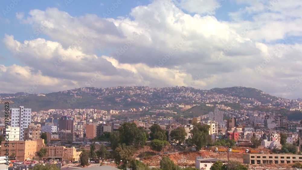 Wide shot of Beirut Lebanon with hillsides background. Wide shot of Beirut Lebanon with hillsides background.