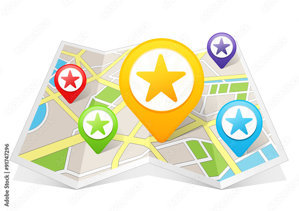 Mapstar Point Star Rating My Favorite Map pointer Location Destination on map Stock ...