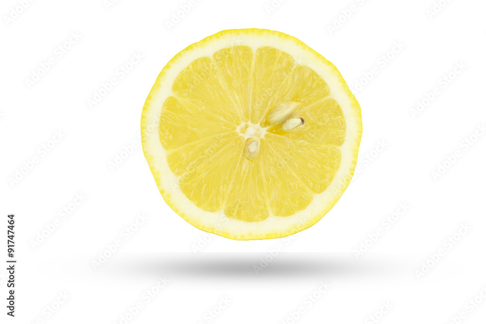 Single cross section of yellow lemon. Single cross section of yellow lemon.