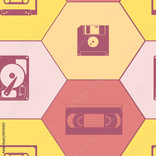 Seamless background with data storage icons for your design