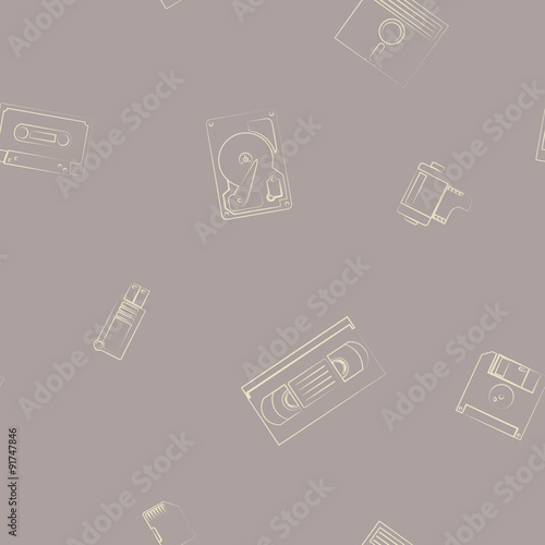 Seamless background with data storage icons for your design