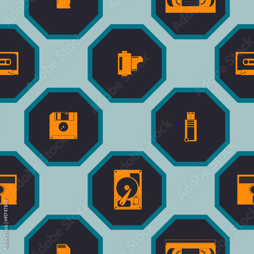 Seamless background with data storage icons for your design