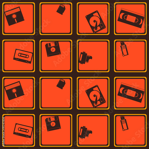 Seamless background with data storage icons for your design