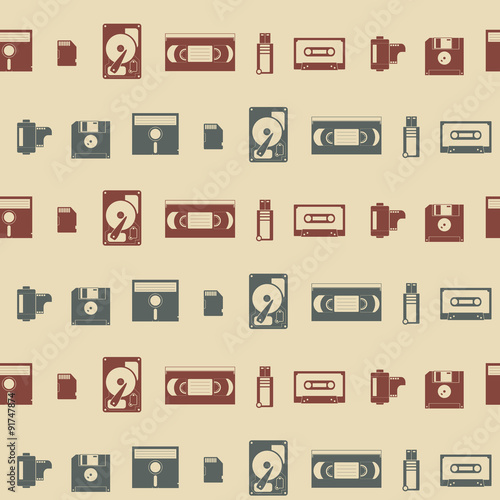 Seamless background with data storage icons for your design