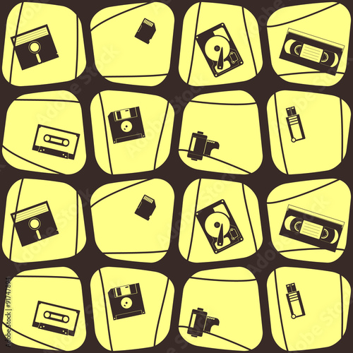 Seamless background with data storage icons for your design