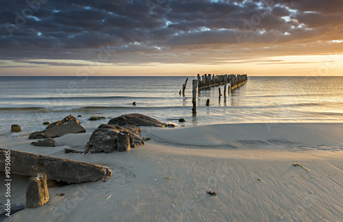 Coastal landscape with old broken pier, Baltic Sea, Europe