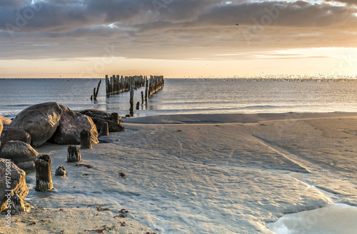 Coastal landscape with old broken pier, Baltic Sea, Europe