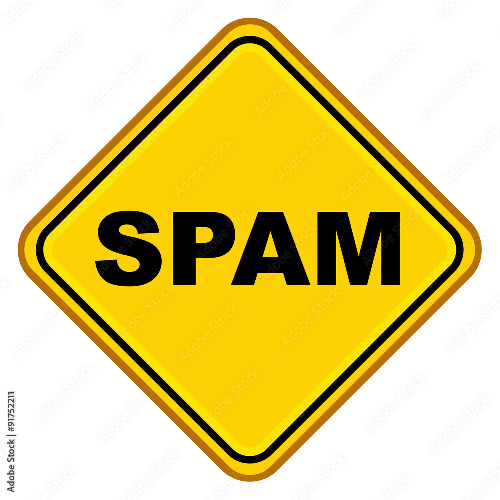 Señal amarilla plana texto SPAM Señal amarilla plana texto SPAM