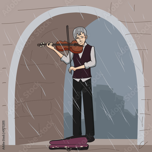 old street musician playing violin