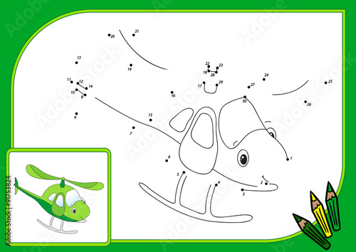 Funny cartoon helicopter. Connect dots and get image. Educationa