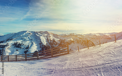 Mountains ski resort in Alps, Austria. Beautiful landscape