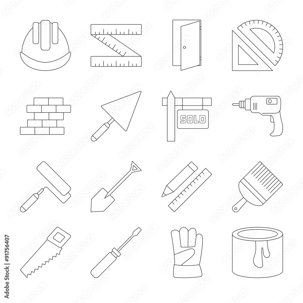Building line icons set Building line icons set