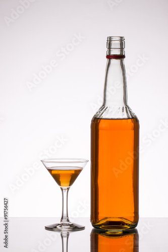 Red Wine bottle and glass on white background