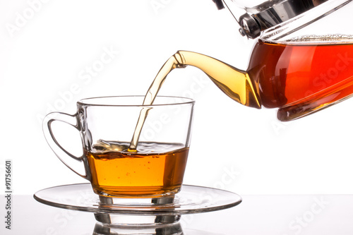 glass teapot. Afternoon tea. Isolated in white background.
