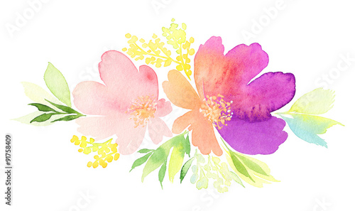 Greeting card. Watercolor flowers background