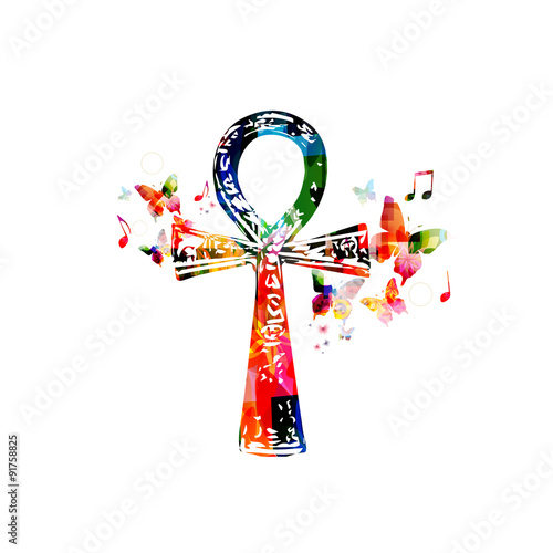 Colorful Egyptian cross Ankh with butterflies