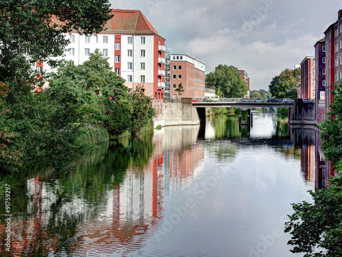 Fotografie, Obraz Am Mittelkanal in Hamburg Hamm