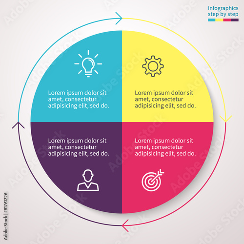 Infographics step by step. Standard pie chart, graph, diagram with 4 steps.