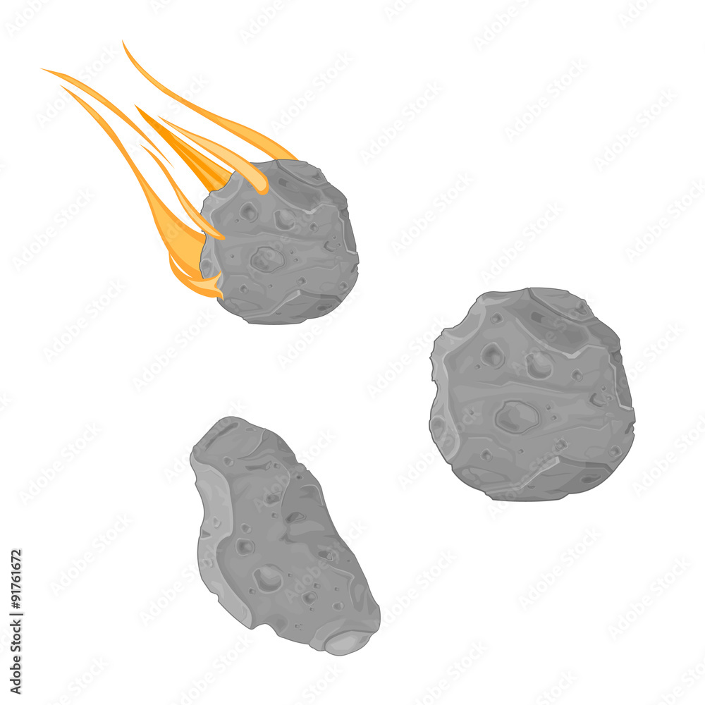 Falling Meteorite with asteroid icon illustrations - A vector illustration of an asteroid and meteor strike. Rocks from space orbiting and falling. - obrazy, fototapety, plakaty 