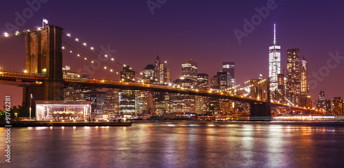 Brooklyn Bridge and Manhattan at night, New York City, USA. © MaciejBledowski