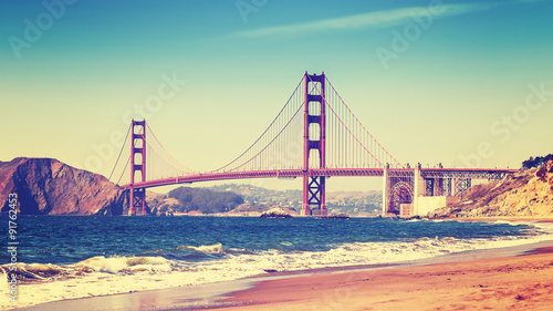 Retro style photo of Golden Gate Bridge, San Francisco.