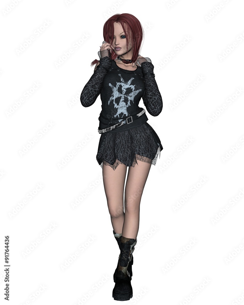 Illustration of a red-haired Goth girl, 3d digitally rendered illustration Illustration of a red-haired Goth girl, 3d digitally rendered illustration