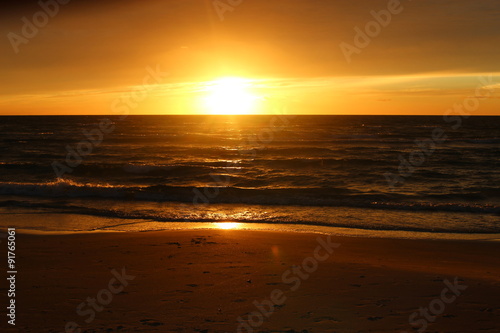 Sunset on the beach of Lokken, Denmark, Scandinavia, Europe.