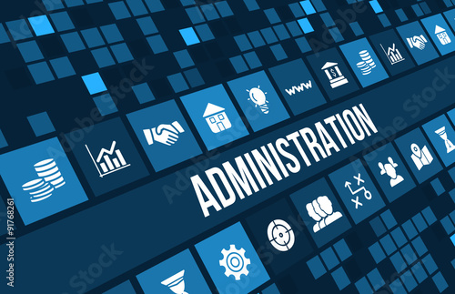 Administration concept image with business icons and copyspace