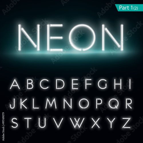 Neon alphabet. Glowing font. Vector format part 1