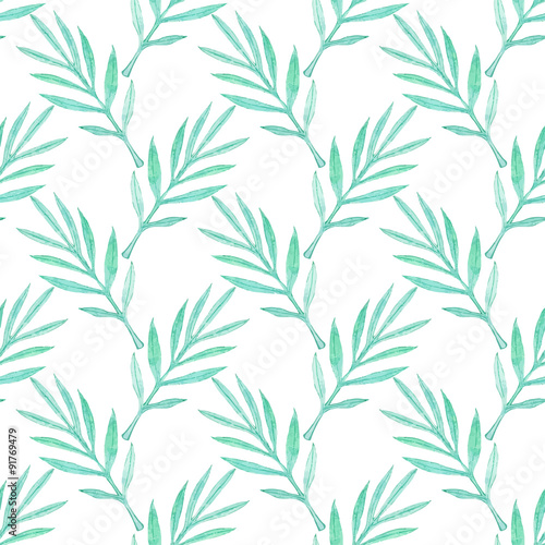 Palm branch. Seamless pattern with leaves. Hand-drawn background