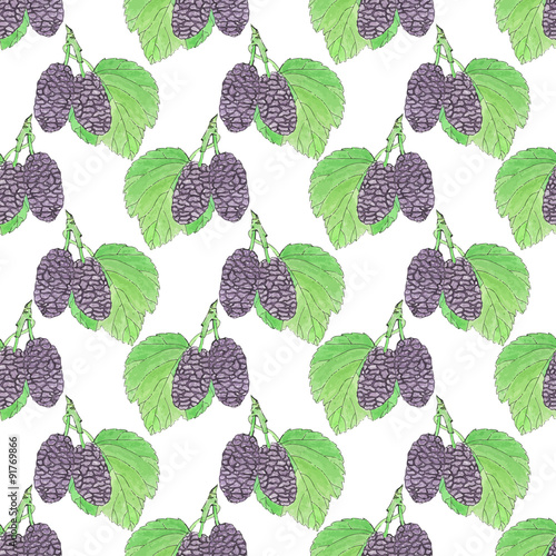 Mulberries. Seamless pattern with berries. Hand-drawn background