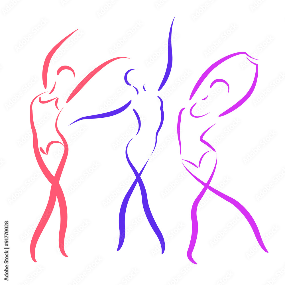 Sketched dancing girls set. Sketched dancing girls set.