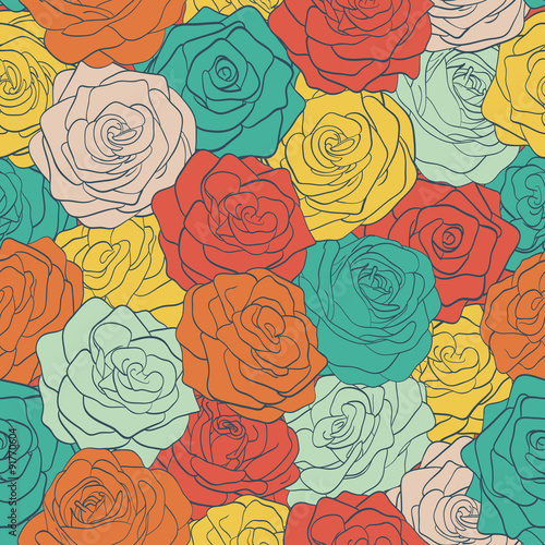 seamless pattern colorful vintage roses. 