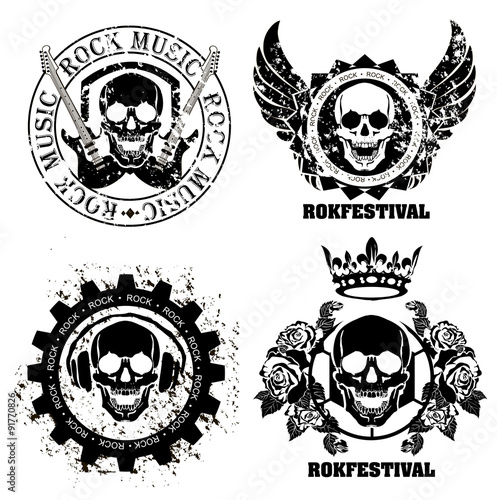 Music skull design elements with font type and illustration