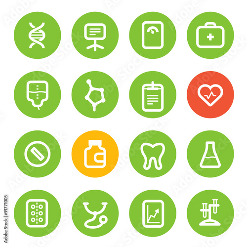 Different vertical healthcare color icons set isolated on white.