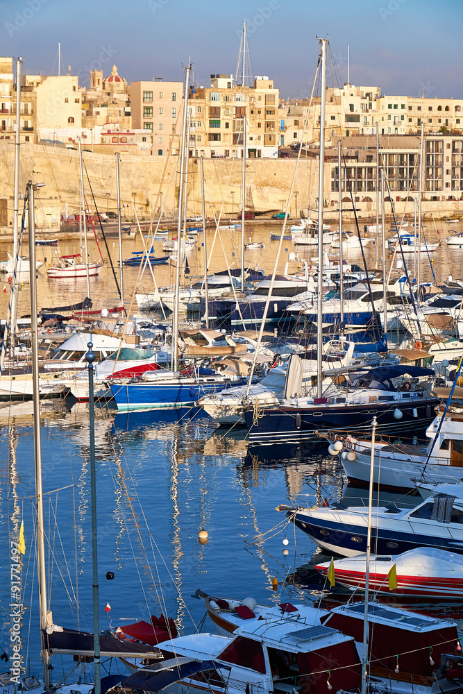 View on Malta bay between Kalkara and Birgu at  morning