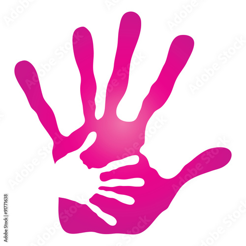 Vector conceptual mother and child pink hand print isolated