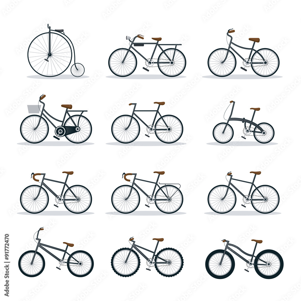 Fototapeta premium Bicycle Types, Objects Icons Set