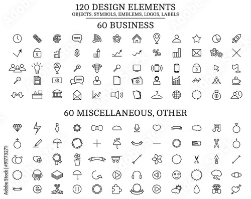 120 Design Elements   Objects  symbols  emblems  logos  labels