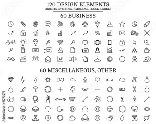 120 Design Elements , Objects, symbols, emblems, logos, labels